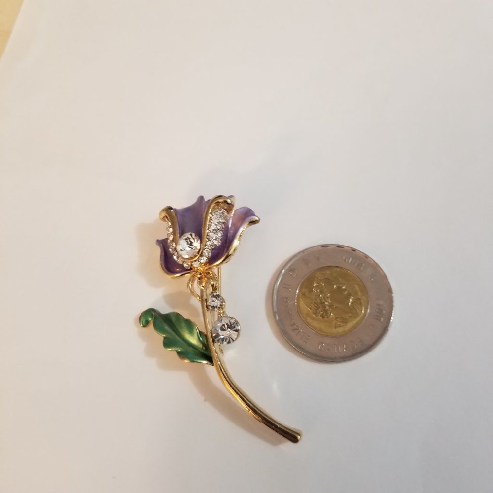 Purple Tulip Rhinestone Brooch - Picture 3 of 5